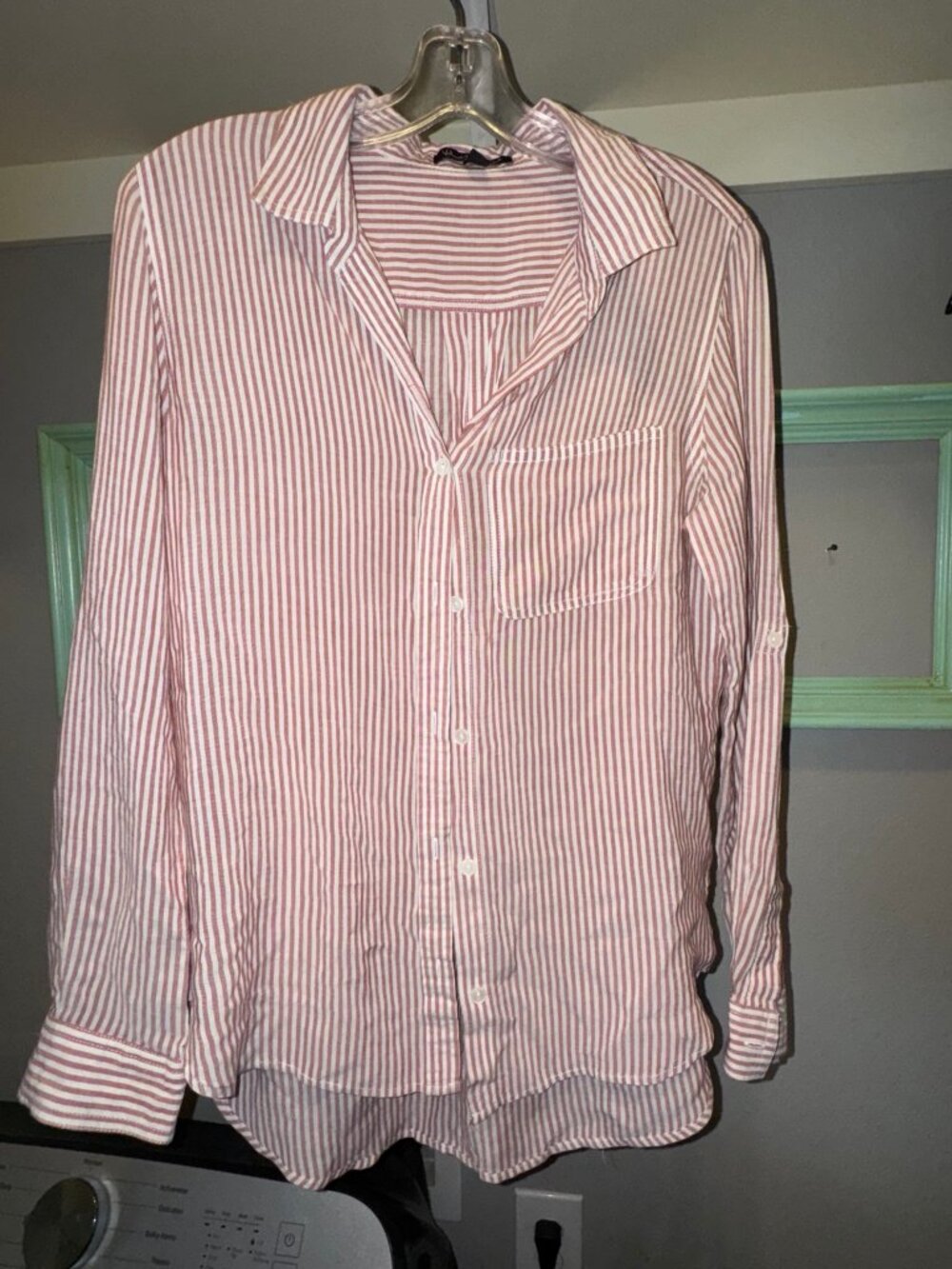 Velvet Heart Pink White Stripe Button Front Blouse S